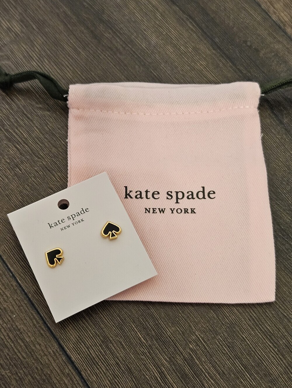 NWT Kate Spade Black & Gold Everyday Spade Stud Earrings + Branded Dusty